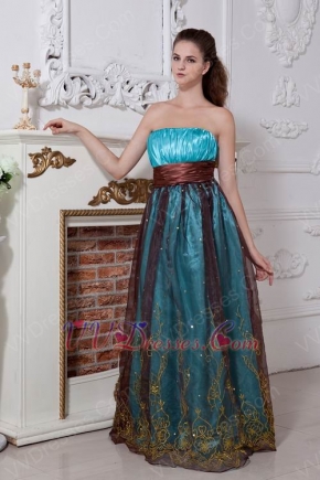 Strapless Beaded Brown Belt Embroidery Evening Dress