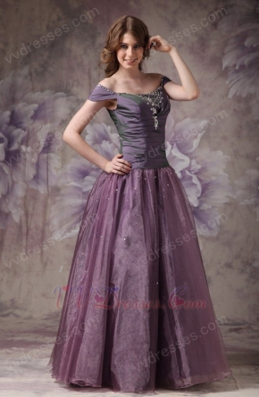 Purple Off The Shoulder Evening Gowns With Beading