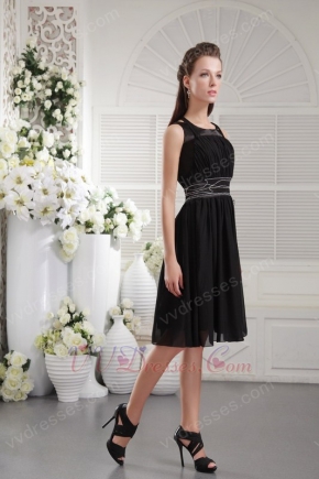 Black Scoop Knee-length Chiffon Sweet 16 Dress With Beading