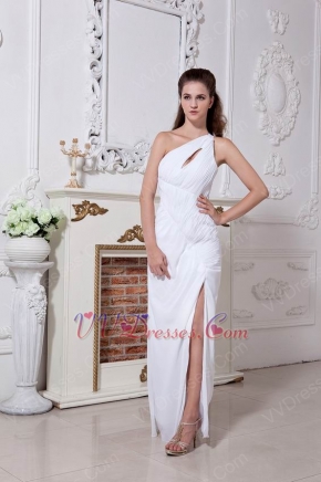 Sexy One Shoulder White Chiffon Petite Prom Dress With Split