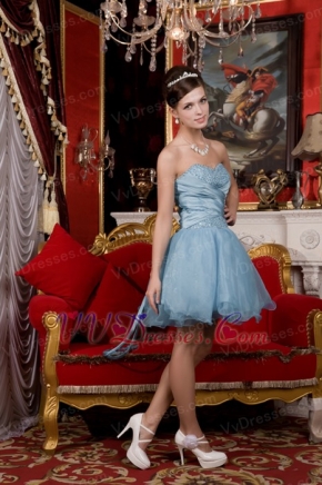 Light Blue Pricess Sweetheart Mini-length Organza Dress For Graduation Knee Length Sexy