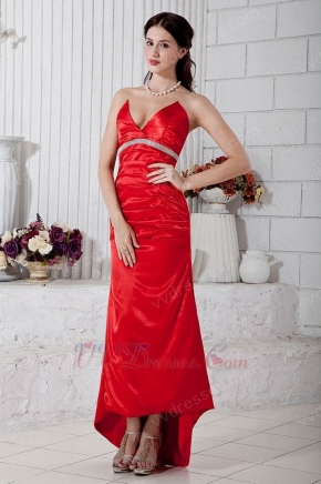 Classic V-Neck Column High Low Skirt Scarlet Prom Celebrity Dress