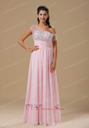 Asymmetrical Straps Midsection Translucent Sequin Inside Skirt Baby Pink Prom Dress