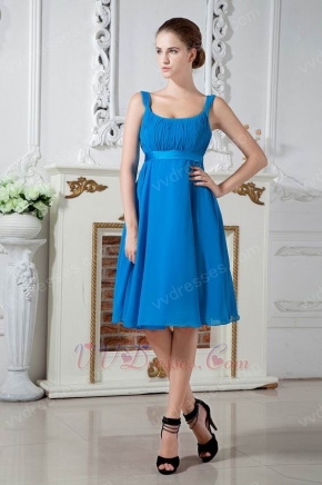 Noble Square A-line Skirt Azure Blue Short Prom Dress By Chiffon