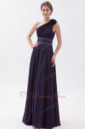 One Shoulder Flower Strap Black Chiffon Very Formal Dresses