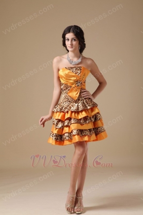 Sun Orange Sweet 16 Dress With Leopard Fabric Decorate