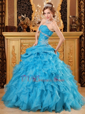 Teal Blue Floor Length Skirt Quinceanera Dress By Designer