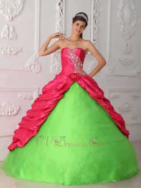 Fuchsia And Spring Green Sweetheart Embroidery Dress For Quinceanera Party