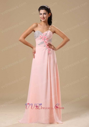 Sweetheart Silver Beading Little Flowers Decorate Pink Long Formal Evening Dress