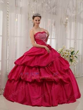 Deep Rose Pink Puffy Skirt Princess Ball Gown Prom Dress