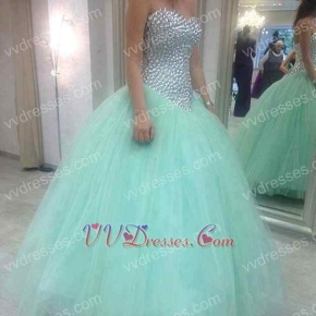 Full Crystals Bodice Mint Apple Green Cheap Girls Prom Ball Gown Under 180