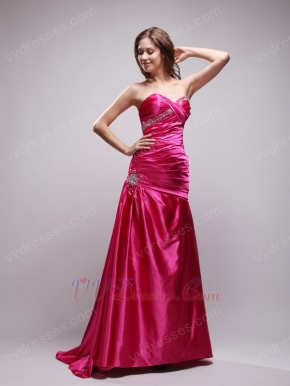 Rose Fuchsia Long A-line Evening Dress Affordable