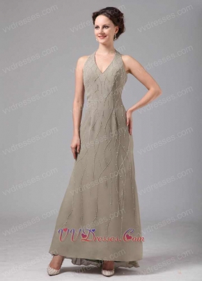 Halter Grey Chiffon Mother Of The Bride Dress Custom Tailoring