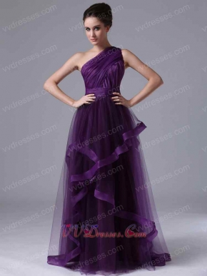 Conservative One Shoulder Tulle Dark Purple Evening Dress Group Purchase