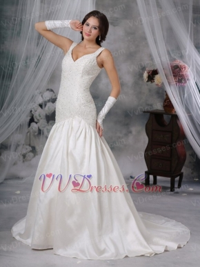 Exquisite Straps Wedding Bridal Dress With Beading Low Price