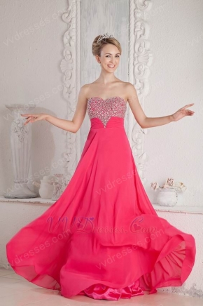 Pretty Beading Crystal Coral Red Chiffon Celebrity Prom Dresses