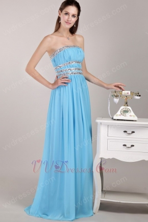 Aqua Blue Chiffon Fabric Designer Prom Dress For Lady