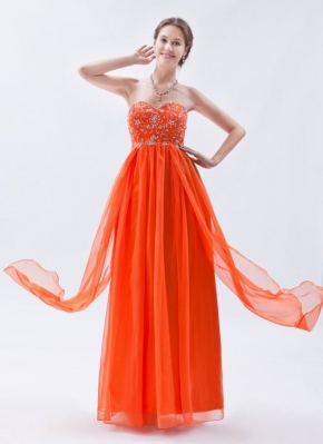 Strapless Embroidery Orange Red Formal Evening Dress