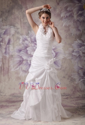 Beautiful Halter Taffeta Wedding Dress With Handcrafted Flowers