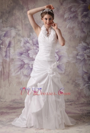 Beautiful Halter Taffeta Wedding Dress With Handcrafted Flowers