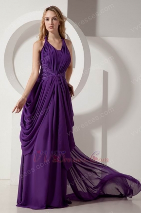 Unique Halter Appliques Purple Prom Party Dresses For Cheap