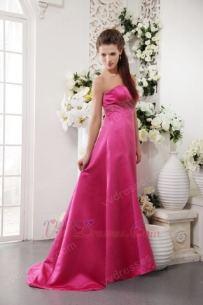 Strapless A-line Fuchsia Prom Party Dress Satin For Women
