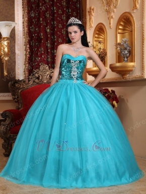 Sweetheart Turquoise Quinceanera Dress Popular Flare Sequin Bodice