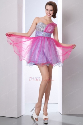 Lovely One Shoulder Hot Pink Sweet 16 Dress Discount