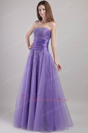 Purple Empire Strapless Floor-length Tulle Dress For Prom Girl