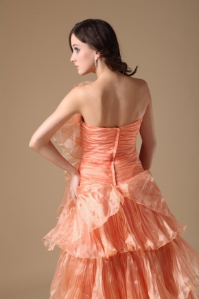 One Shoulder CASCADE SKIRT Chiffon Gowns Orange Plus Size