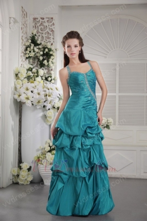 Princess Straps Floor-length Teal Evening Dress Zip Back