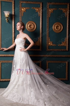 Luxurious Empire Cathedral Ivory Net Wedding Dress China