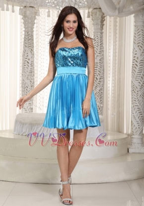 Pretty Sky Blue Ruched Skirt Mini Prom Dress By Sequin Knee Length Sexy