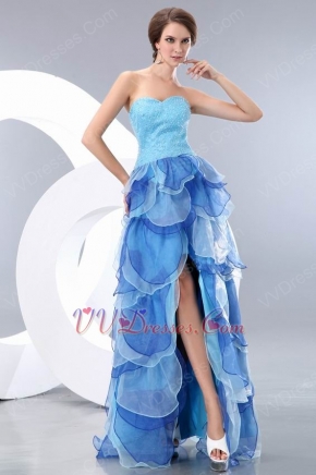 Unique Layers Asymmetrical Multi Blue Evening Dress