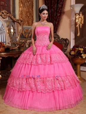 Hot Pink Sleeveless Layers Lace Skirt Quinceanera Dress