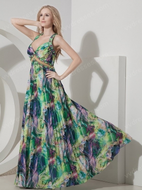 Sexy Halter Top Printed Fabric Crystals Prom Dress 2014
