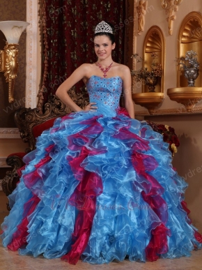 Carmine And Cornflower Blue Exclusive Quinceanera Gown