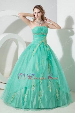 Fashionable Strapless Turquoise Blue Puffy Quinceanera Dress