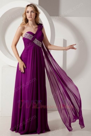 Cheap One Shoulder Flowers Strap Evening Purple Dress