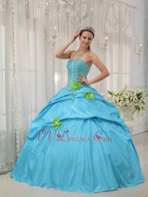 Strapless Dama Quinceanera Dress With Spring Green Flower