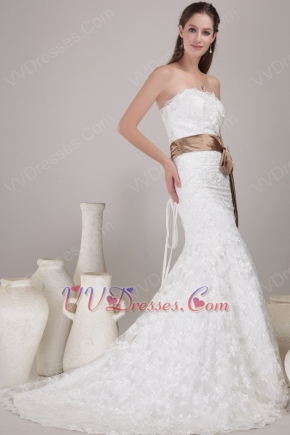 New Arrival Mermaid Lace Wedding Dress With Brown Ribbon