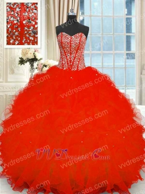 V-Shaped Waist Pretty 2019 Ruffles Red Dress With Silver Beading