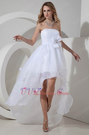 Informal Strapless High Low White Organza Beach Wedding Dress
