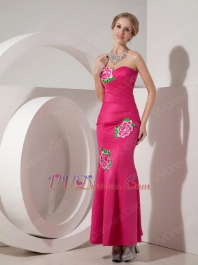Fuchsia Mermaid Ankle-length Petite Prom Dress With Flower