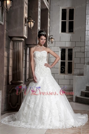 Unique Fabric Sweetheart Chapel Wedding Gowns With Appliques Low Price