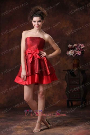 Marroon and Scarlet Taffeta Two Layers Two Colors Prom Dress Short