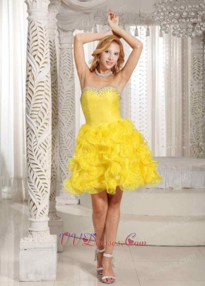 Rape Flowers Bright Yellow Ruffles Cocktail Drinking Party Dress