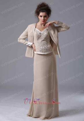 Decent Champagne Long Bridal Mother Dress With Jacket Cold Winter Wear