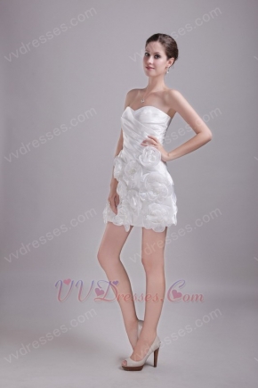 White Sweetheart Cocktail Dress With Handmade Flower