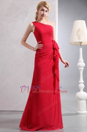 Pretty Right One Shoulder Floor Length Crimson Formal Dress